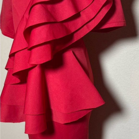 Chic Asymmetrical Red Ruffle Dress - Picture 4 of 7